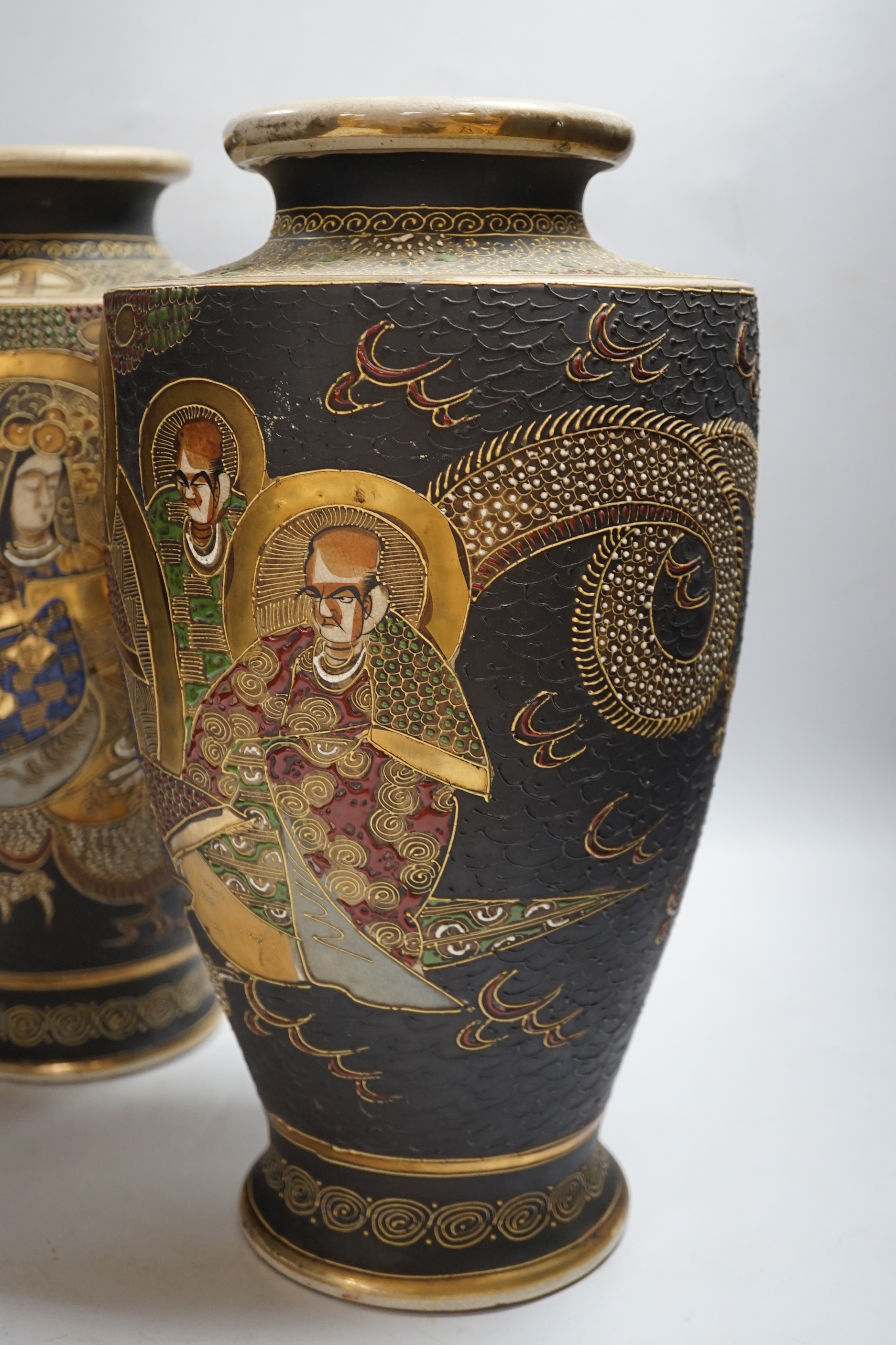 A pair of Satsuma ware vases, 38cm high